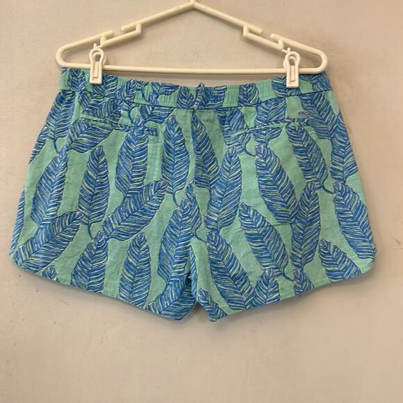 Vineyard Vines linen blue green feather elastic waist shorts Size M EUC - Picture 5 of 9